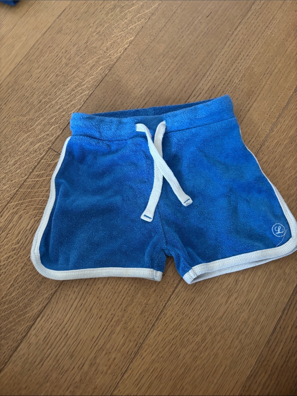 Kids Blue Terry Pull-On Shorts with White Trim